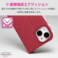 iPhone 15/レザーケース/手帳型/UltraSlim/Flowers/薄型/磁石付き/ディープピンク PM-A23APLFUJPND