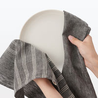 無印良品 麻平織 マルチクロス ランダムストライプ 黒×生成 約50×50cm 良品計画