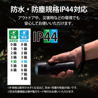 懐中電灯 LEDライト 4段階光量調節 電池式 防水・防塵 IP44 スマホ充電 ブラック DE-KD05BK エレコム 1個
