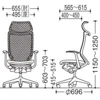 CP47BW FGR9 バロン チェア EXハイバック 固定ヘッドレスト 固定肘 背グラデーションメッシュ・座クッション ポリッシュ×ホワイト レッド（直送品）