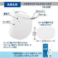 プラス　メガネタイプ　フェイスシールド　セット（フレーム1個、シールド3枚）　89471 5セット