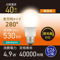 オーム電機 LED電球 E26 40形相当 調光器対応 電球色 LDA5L-G/D AG5 1個（直送品）
