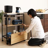 【軒先渡し】ヤマソロ ラパティー 天板付きワゴン 幅650×奥行300×高さ850mm ナチュラル/ブラック 85-474 1台（直送品）