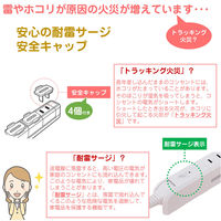 延長コード 電源タップ 2P式 2m 4個口 USB2ポート スリム回転タップ USB急速充電 雷ガード 朝日電器（ELPA） WBS-SL402USB(W)