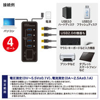 サンワサプライ USBハブ（USB HUB） USB電圧＆電流計付 ブラック USB3.0 4ポート セルフ・バスパワー USB-3H411BK（直送品）