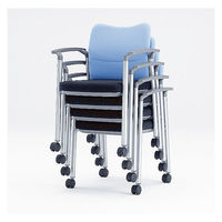 ライオン事務器 ミーティングチェア クローズドバック 4本脚 肘付 アップルグリーン 1脚（直送品）