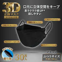 iiもの本舗 3D立体マスク ダイヤモンド型 ブラック 個包装 30枚入 4589596693767 1箱(30枚入)（直送品）