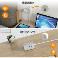 TESSAN 延長コード2m 電源タップ AC 3口 USB-A 2口 USB-C 1口 TS-708-C 1個