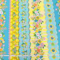 70’s フラワーボーダー プリント生地 グリーン 巾約108cm×7mカット CHU052-2D-7M 1セット(巾約108cm×7（直送品）