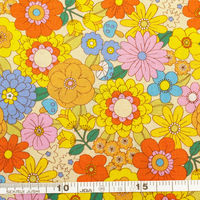 70’s フラワーガーデン プリント生地 イエロー系 巾約108cm×8mカット CHU052-3A-8M 1セット(巾約108cm×8（直送品）