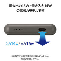 モバイルバッテリー 超コンパクト 軽量 USB-C×1 15W 5000mAh DE-C48-5000DGY エレコム 1個