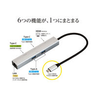 ナカバヤシ Type-C 6in1 スリムドッキングステーション/グレー UD-C07GY 1個