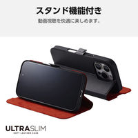 iPhone16 Pro ケース レザー 手帳型 衝撃吸収 超軽量 薄型 ブラック PM-A24CPLFUBK エレコム 1個（直送品）