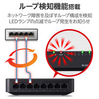 スイッチングハブ 8ポート ギガ LAN ハブ プラスチック 磁石付 ループ検知 黒 EHC-G08PA4-JB エレコム 1個（直送品）