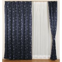 ユニベール スター 遮光+レースカーテンセット 2000×1350mm ネイビー 4548654771601 1セット(4枚入)（直送品）