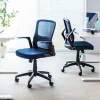 サンワサプライ オフィスチェア メッシュチェア 肘跳ね上げ式 ランバーサポート付 キャスター付 ブルー SNC-NET21BL 1脚（直送品）