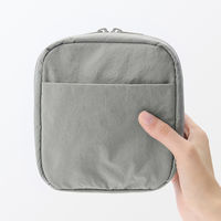 無印良品 リンクルナイロン 大きく開くスクエアポーチ グレー 約１４×１６×６ｃｍ 良品計画