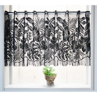 加栄レース レースカーテン カフェカーテン ボタニカル柄 145×45cm フリンジ付き ブラック 469419 1個（直送品）