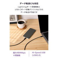 iPhone充電ケーブル USB-C to ライトニング 2m PD対応 ブラック MPA-CLECSS20BK エレコム 1個（直送品）