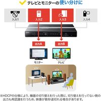 サンワサプライ 4K・HDR・光デジタル出力付きHDMIマトリックス切替器(4入力・2出力) SW-HDR42H 1個（直送品）