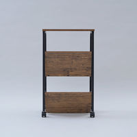 YAMAZEN ファイルワゴン 収納ラック 2段 上棚付き 木製棚 A4対応 キャスター付き MFRW-W2T(ABR/SBK) 1台（直送品）