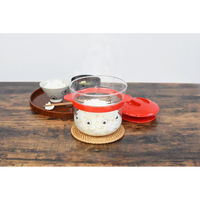 逸品社 電子レンジ用炊飯器 1~2合 ぎゅっとおにぎりさん ガラスのレンジご飯釜 レッド 490879 1個（直送品）