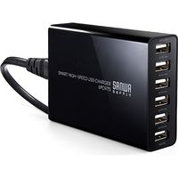 サンワダイレクト かしこいUSB充電器（急速充電、6ポート・10A・50W・黒） 700-AC011BK 1個（直送品）