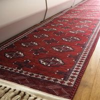 萩原 トルクメン プリントラグ 手織り絨毯風 450×2400mm レッド 240623221 1枚（直送品）