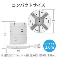 タワー型 電源タップ USBタップ 8個口 USB-A×5 2m 雷ガード ほこり防止 白 ECT-0620WH エレコム 1個（直送品）