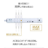 延長コード 電源タップ 6個口 1.8m 2P式 回転タップ USBポート付 ファーゴ ホワイト T5WH 1個