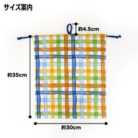 コッカ 巾着 大 チェック柄（青） CS-1298 1A 1個