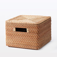 無印良品 重なるラタン角型バスケット 大 （Ｖ）約幅３５×奥行３６×高さ２４ｃｍ 1セット（1個×4） 良品計画