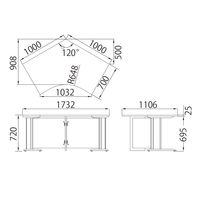 【組立設置込】デザイナライン 120度天板デスク ウォルナット 1台（3梱包）（取寄品）