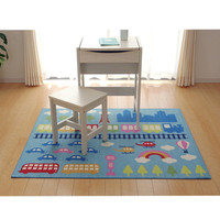 イケヒコ デスクカーペット 男の子 乗り物柄 『ランド』 ブルー 133×170cm 1341030040903 1枚（直送品）