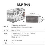 MSソリューションズ 不織布マスク ウルトラシルキー グレー ふつうサイズ(個包装) 50枚入/箱 PL-FM03GYU50E 1箱(50枚入)