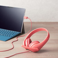 ヘッドセット こども用 両耳 USB接続 回転式マイクアーム レッド HS-KD01URD 1個 エレコム