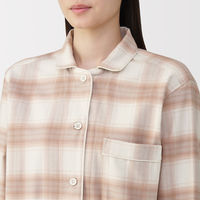 無印良品 レディース 婦人 脇に縫い目のない フランネル長袖パジャマ 婦人ＸＬ ピンクチェック 良品計画
