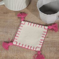 布 カラーステッチタッセルコースター ピンク studio CLIP
