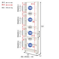【軒先渡し】萩原 隙間収納ワゴン 幅120×奥行580×高さ1810mm RCC-1535WH 1台（直送品）