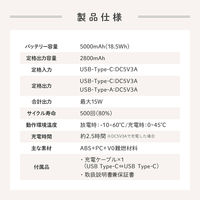 発火リスクを抑えたモバイルバッテリー 5000mAh コンパクトサイズ PSE適合 Type-C＆Aの2ポート 半固体 ブルー（直送品）