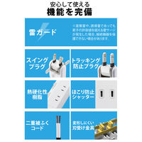 電源タップ 2.5m (コンセント×6 Type-C×2 USB A×2) ホワイト ECT-24625WH エレコム 1個