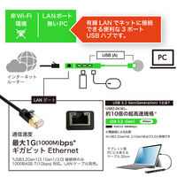 有線LANアダプター USB-A接続 USBハブ USB-A×3ポート アルミハブ UH-3L353SL 1個 ナカバヤシ