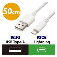 iPhone充電 ライトニングケーブル 0.5m 最大12W 高耐久 白 MPA-UALSEC05WH エレコム 1個（直送品）