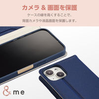 エレコム iPhone 15/レザーケース/手帳型/磁石付き/リング付き/&Me/ネイビー PM-A23APLFJM2NV 1個