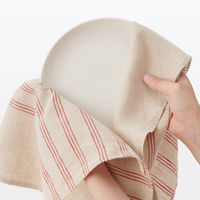 無印良品 麻平織 マルチクロス ランダムストライプ 生成×赤 約50×50cm 1セット（5枚） 良品計画