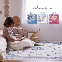 【玄関渡し】 萩原 シノワズリデザインのプリントラグ　ミュゲ アイボリー 190×190cm（直送品）