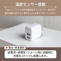 オウルテック 断線に強いType-Cケーブル1.2m付Type-A 2ポートAC充電器ホワイト OWL-AC12WBAC12-WH 1個