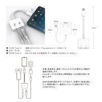 USB Type-Cハブ 3.5mmオーディオ USB-C（60W）増設 ホワイト VV-UCAUPD-W 1個 Vodaview