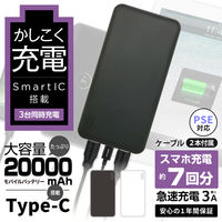 モバイルバッテリー 20000mAh LED表示 バッテリー残量確認可 大容量 ブラック OWL-LPB20001-BK 1個