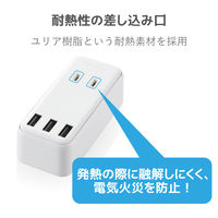 電源タップ コンセント 2個口 USB Aポート×3 ほこりシャッター 白 ECT-03WH エレコム 5個（直送品）